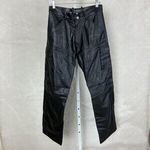 Vintage 80s 90s Kookie Black Leather Straight Leg Cargo Biker Pants 30